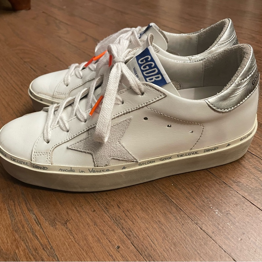 Golden Goose White and Silver Sneakers
